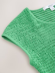 Зеленый - Трикотажное платье мини с короткими рукавами и сборками - Изображение 6 6