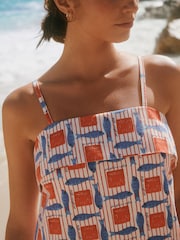 Red Fish Print Strappy Foldover Mini Summer Dress - Image 5 of 8