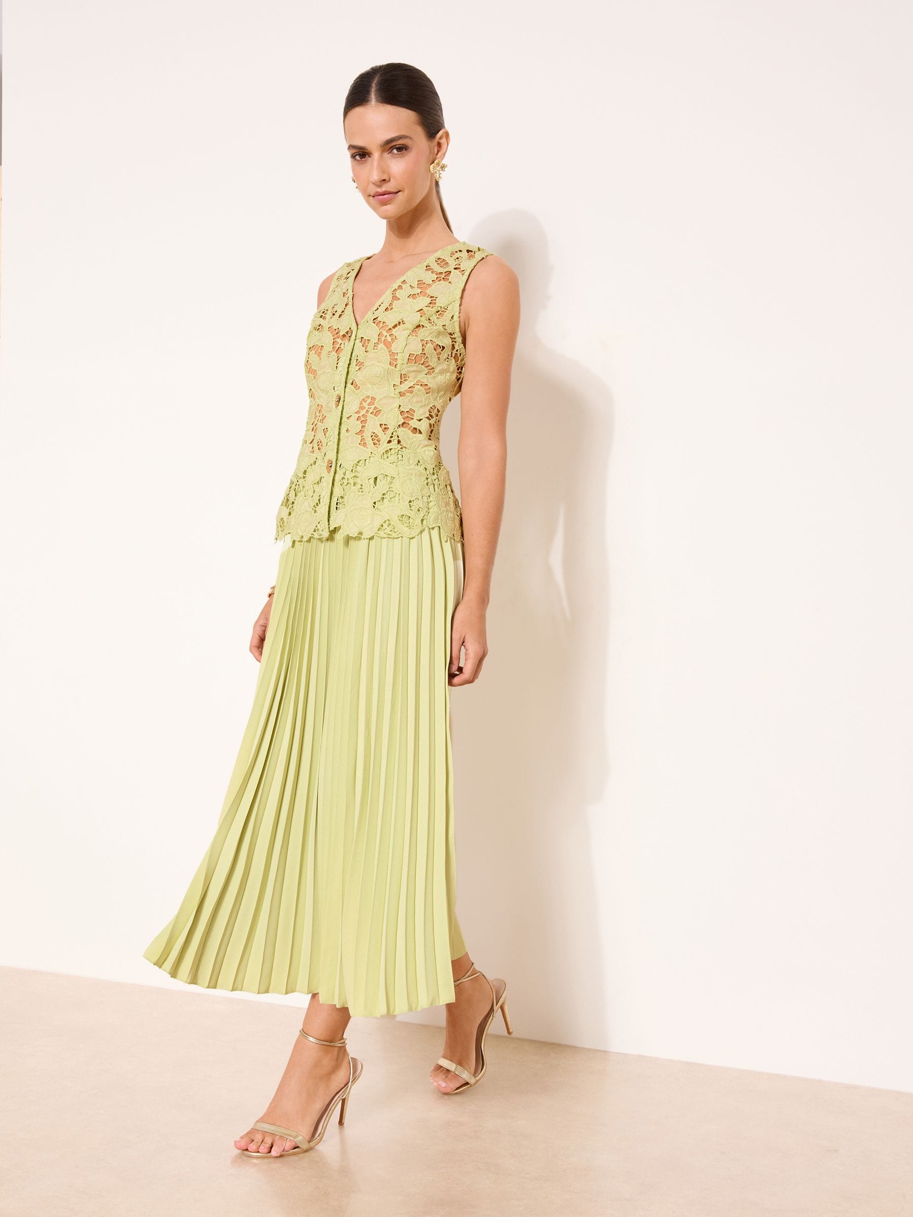 Buy Lipsy Lime Green Petite Premium Lace Hybrid 2 In 1 Pleated