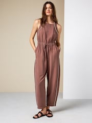 Chocolate Brown Square Neck Barrel Leg Jumpsuit - Image 1 of 4