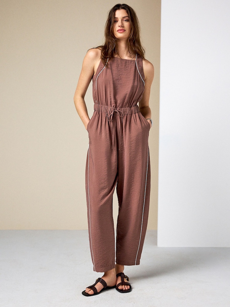 Chocolate Brown Square Neck Barrel Leg Jumpsuit - Image 1 of 4