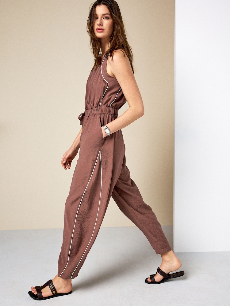 Chocolate Brown Square Neck Barrel Leg Jumpsuit - Image 2 of 4