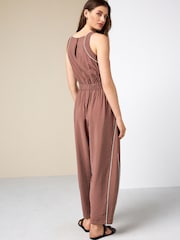 Chocolate Brown Square Neck Barrel Leg Jumpsuit - Image 3 of 4