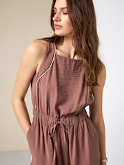 Chocolate Brown Square Neck Barrel Leg Jumpsuit - Image 4 of 4