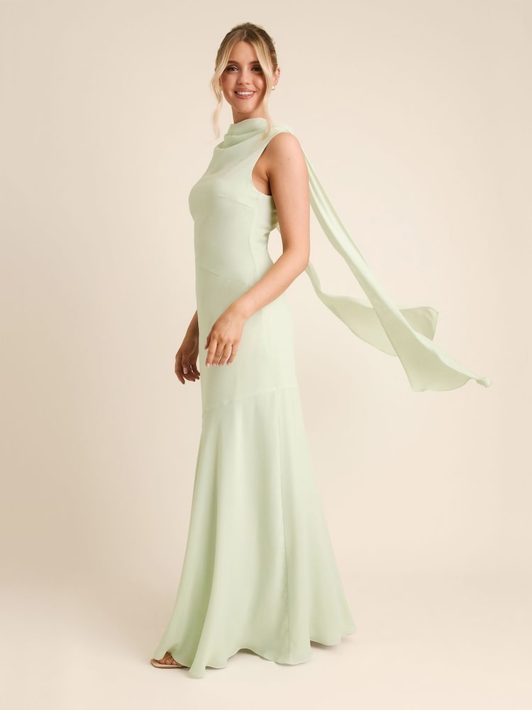 Buy Six Stories Green High Cowl Neck Drape Crepe Bridesmaid Dress from Next  USA