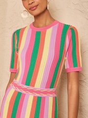 Love & Roses Multicoloured Striped Short Sleeve Knitted Midi Dress - Image 2 of 4