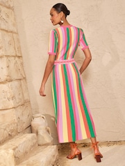Love & Roses Multicoloured Striped Short Sleeve Knitted Midi Dress - Image 4 of 4