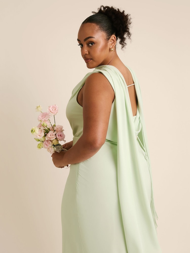 Buy Six Stories Green Plunge Cowl Front Crepe Bridesmaid Dress with Neck  Scarf from Next Gibraltar