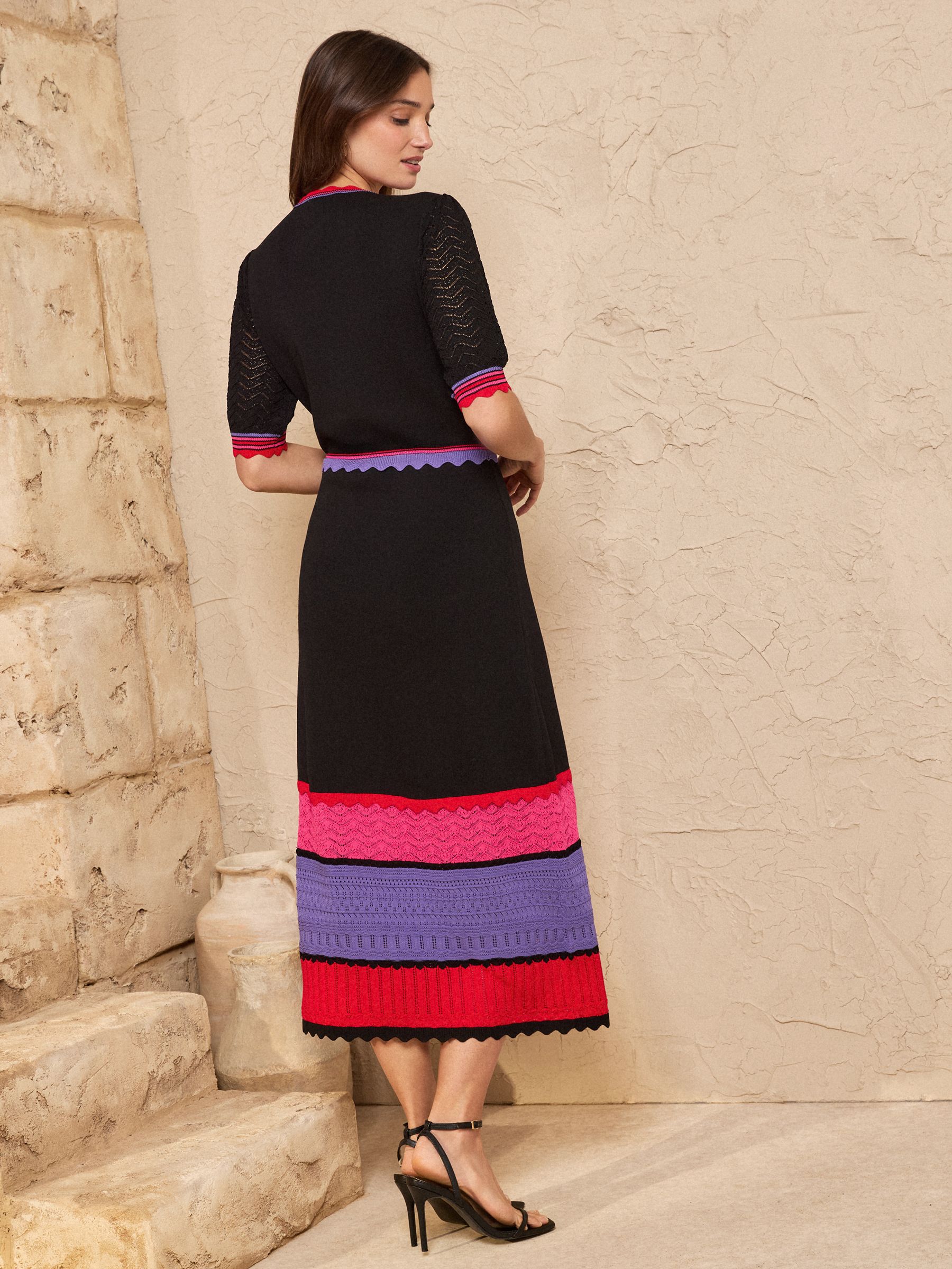 Buy Love & Roses Black Scallop Detail Striped Knitted Midi Dress