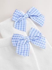 White with Blue Gingham Bow 2 Pack Cotton Rich Bow Knee High Socks - Image 3 of 3