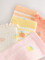 Peach Pink and Yellow Cotton Rich Ruffle Ankle Socks 5 Pack - Image 2 of 3