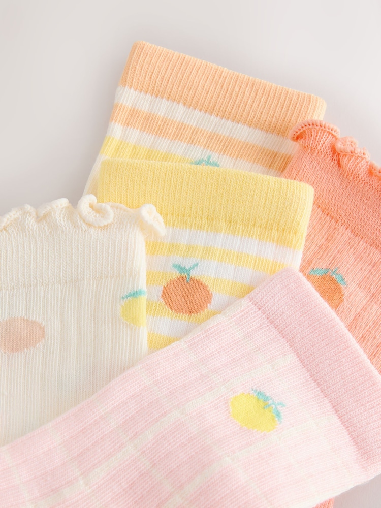 Peach Pink and Yellow Cotton Rich Ruffle Ankle Socks 5 Pack - Image 2 of 3