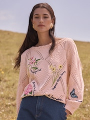 Love & Roses Flower Embroidered Detail Knitted Jumper - Bild 1 von 4
