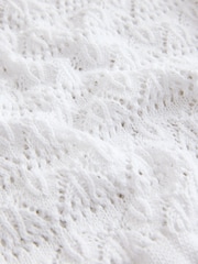 White Pointelle Knit Tie Waist 100% Cotton Top - Image 7 of 7