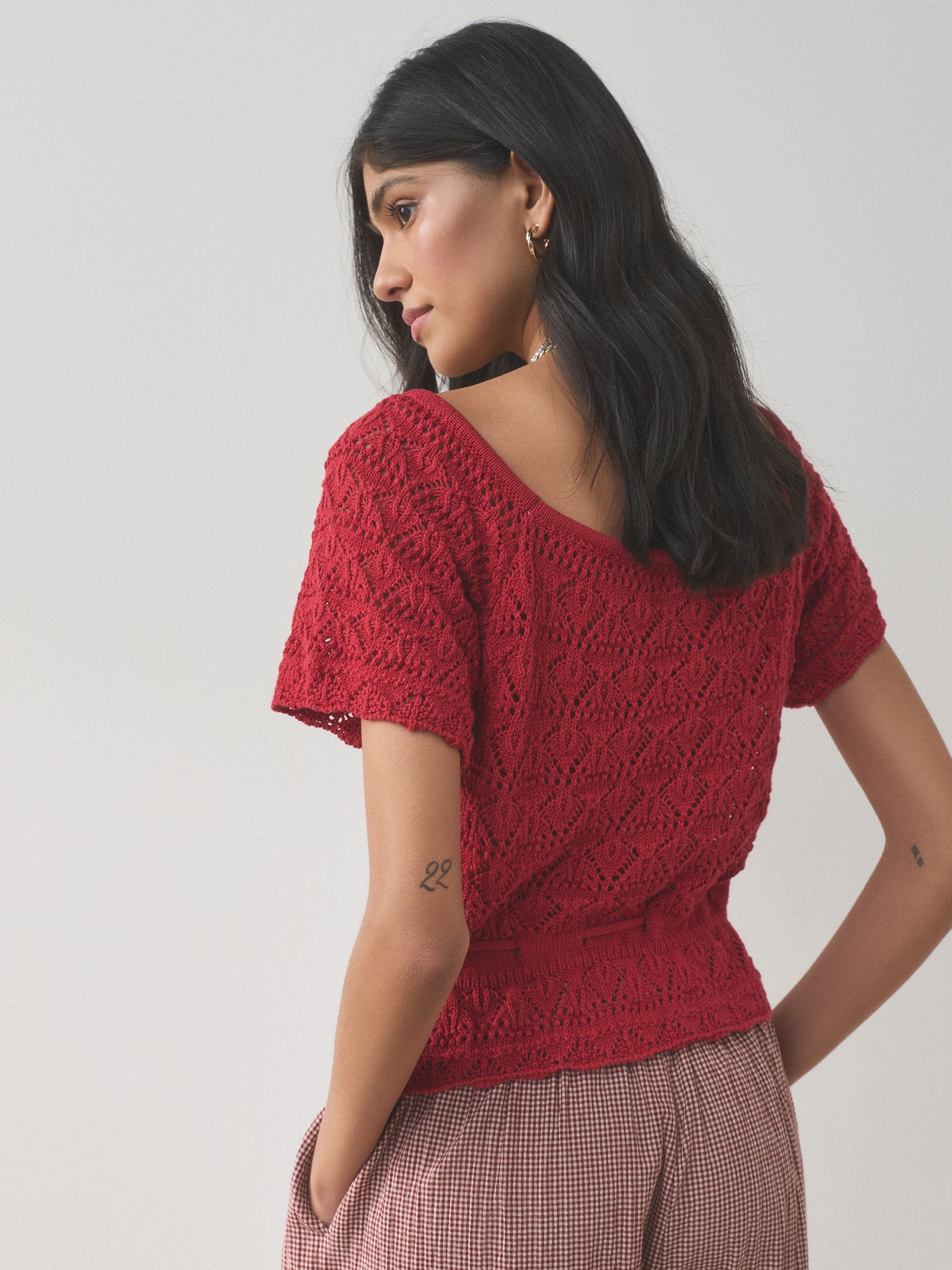 Buy Red Pointelle Knit Tie Waist 100% Cotton Top from Next USA