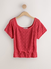 Rojo - Top de punto calado con cintura de lazo de algodón 100 % - Imagen 6 de 8