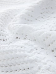 White Long Wide Sleeve Pointelle Button Through Cotton Cardigan - Image 2 of 3