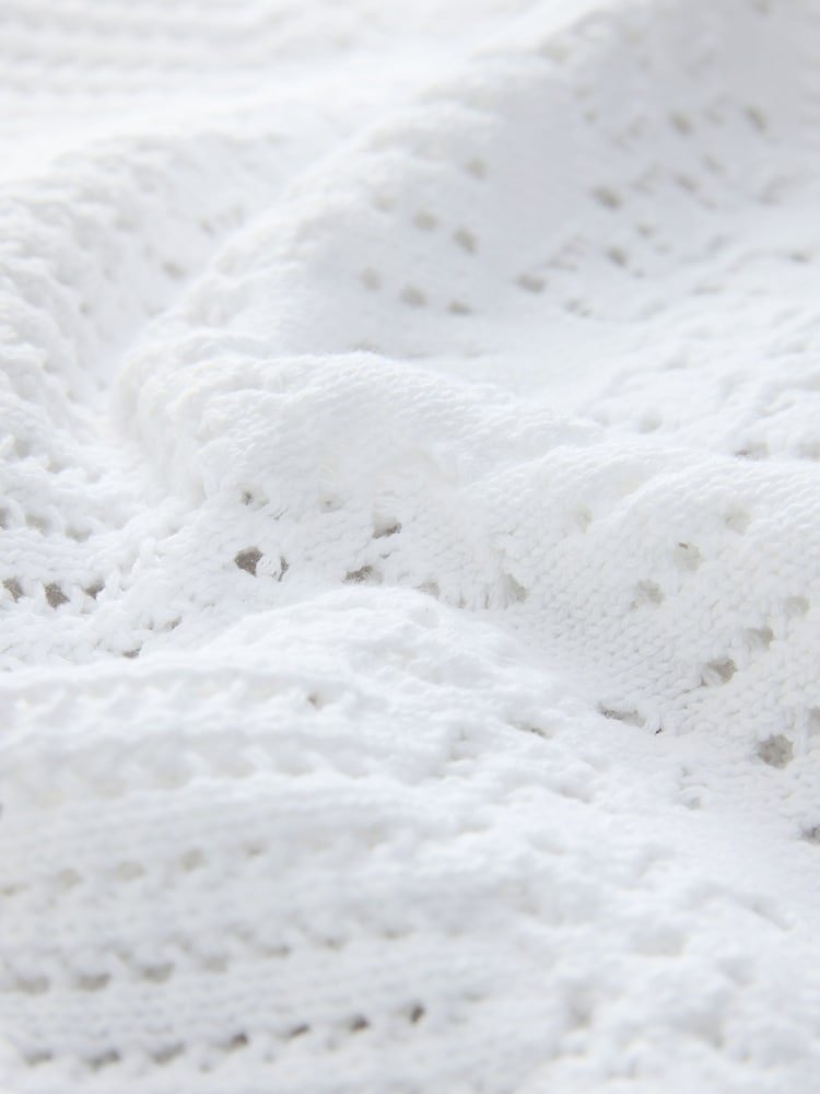 White Long Wide Sleeve Pointelle Button Through Cotton Cardigan - Image 2 of 3