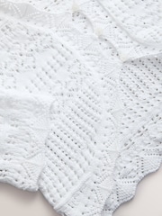 White Long Wide Sleeve Pointelle Button Through Cotton Cardigan - Image 3 of 3