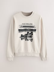 Ecru Neutral - Post Malone Graphic Licence Crew Sweatshirt - Larawan 6 ng 9