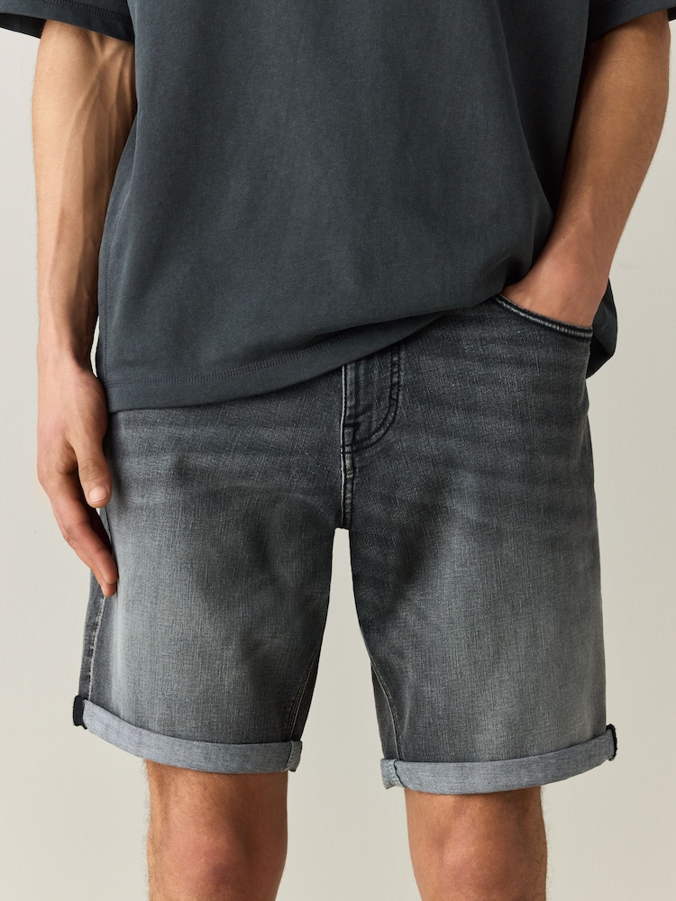 深灰色 - 直筒款 - Motion Flex牛仔短褲 - 圖片 1/5