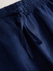 ネイビー - 100% Linen Drawstring Waist Shorts - 画像 3 / 3