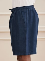 Navy 100% Linen Drawstring Waist Shorts - Image 4 of 8