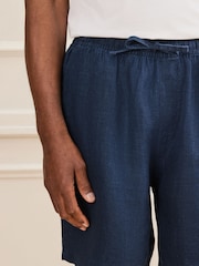 Navy 100% Linen Drawstring Waist Shorts - Image 5 of 8