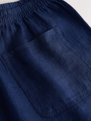 Navy 100% Linen Drawstring Waist Shorts - Image 8 of 8