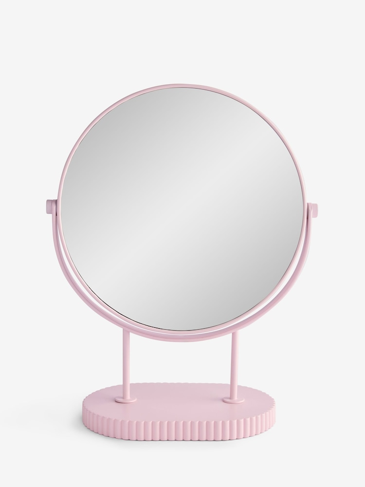 Pink Resin Ribbed 5x Magnification Dressing Table Mirror - Image 1 of 1 Pink Resin Ribbed 5x Magnification Dressing Table Mirror - Image 1 of 1
