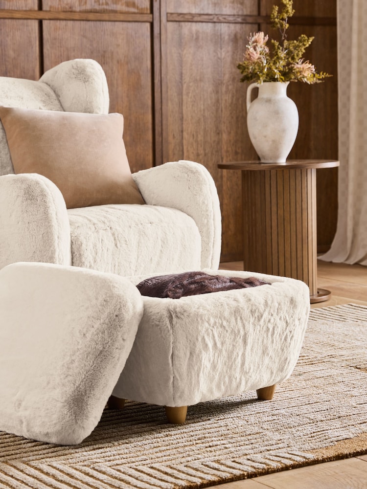 Oslo Faux Fur Light Natural Malmo Storage Footstool - Image 2 of 7