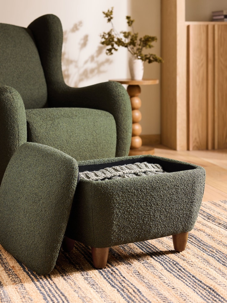 Casual Boucle Olive Green Arches Storage Footstool - Image 2 of 7