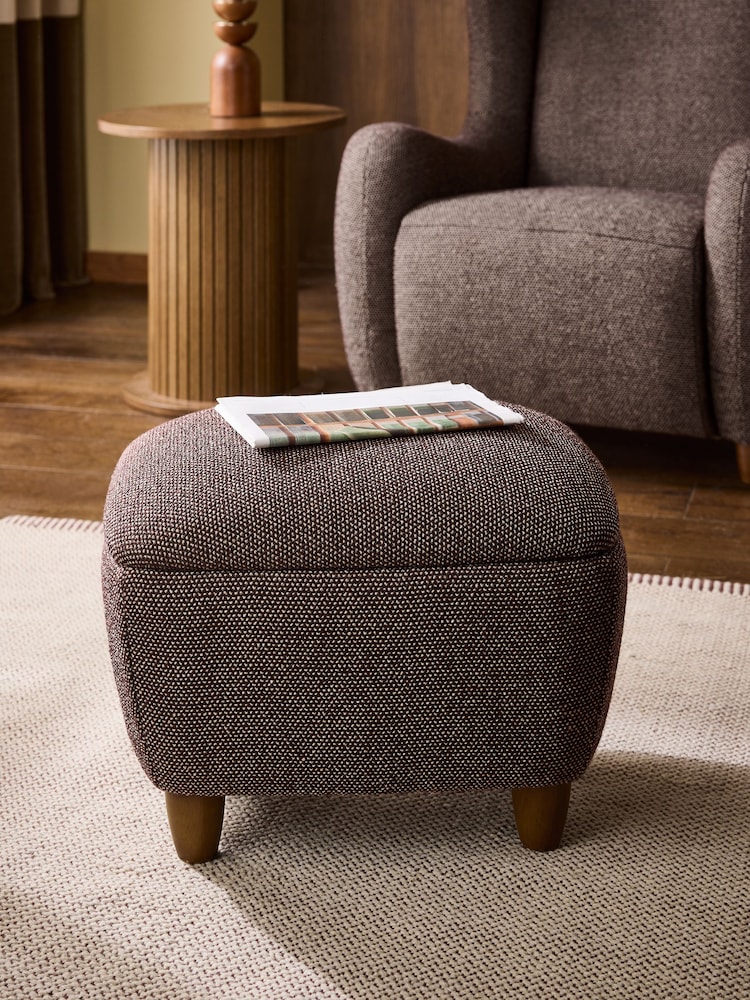 Dry Handle Boucle Chocolate Brown Arches Storage Footstool - Image 1 of 7 Dry Handle Boucle Chocolate Brown Arches Storage Footstool - Image 1 of 7
