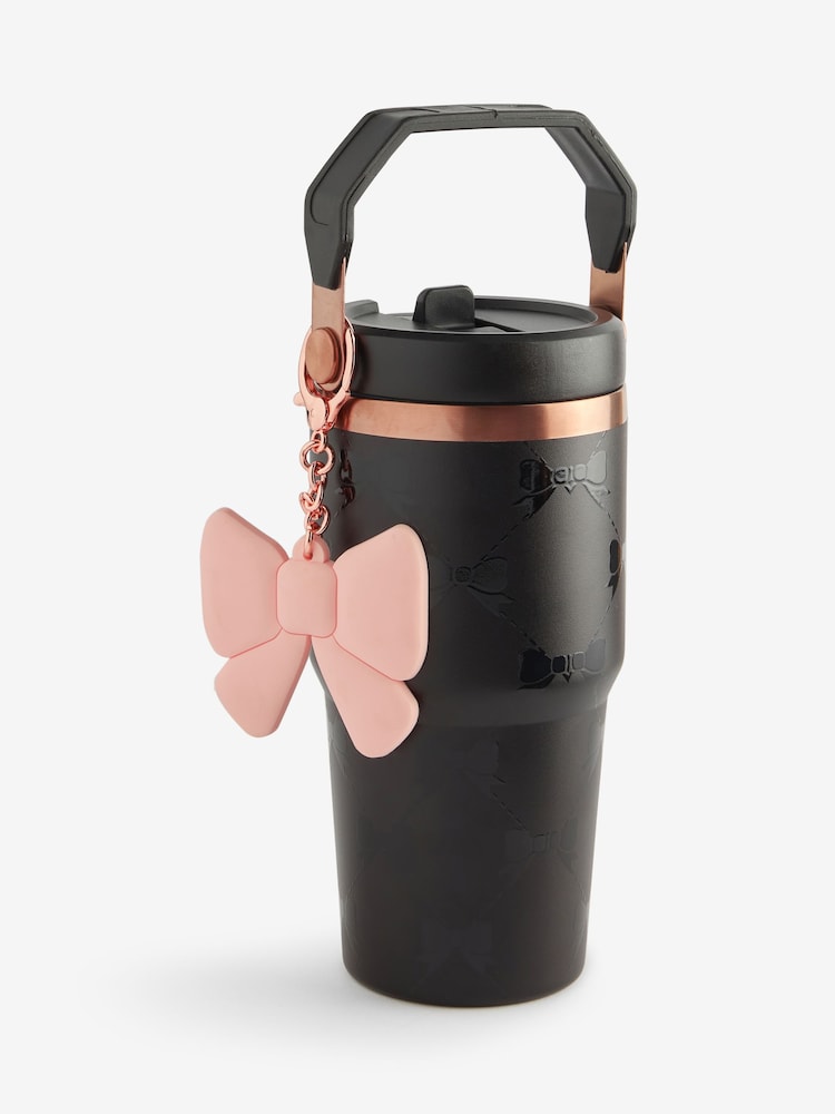 Black Bow Print 600ml Water Bottle with Bow Chain Accessory - Image 3 of 3