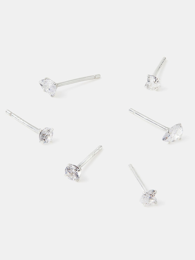Accessorize 925 Sterling Silver 3-Pack Diamanté Stud Earrings - Image 1 of 2 Accessorize 925 Sterling Silver 3-Pack Diamanté Stud Earrings - Image 1 of 2