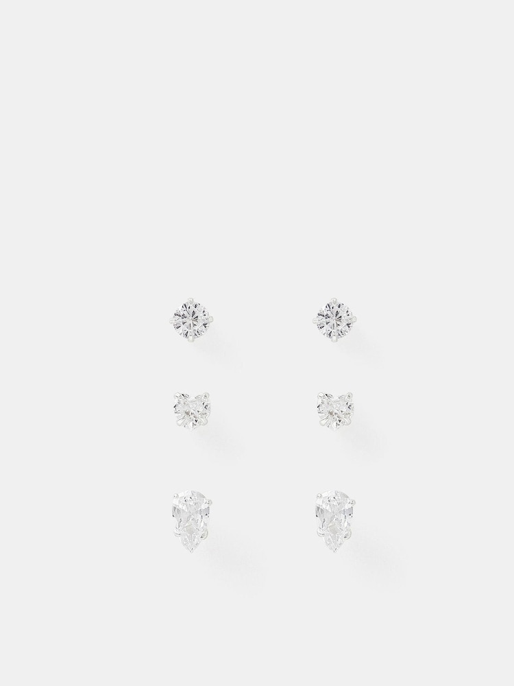 Accessorize 925 Sterling Silver 3-Pack Diamanté Stud Earrings - Image 2 of 2 Accessorize 925 Sterling Silver 3-Pack Diamanté Stud Earrings - Image 2 of 2