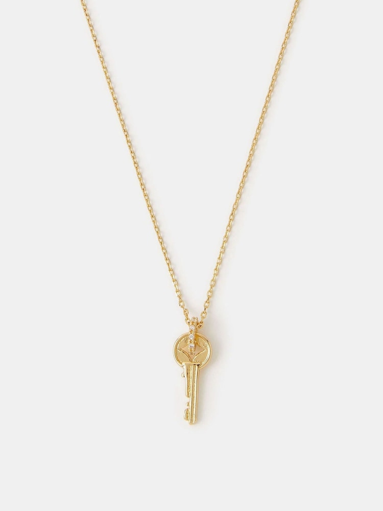 Accessorize Gold Plated 14ct Key Pendant Necklace - Image 2 of 2 Accessorize Gold Plated 14ct Key Pendant Necklace - Image 2 of 2