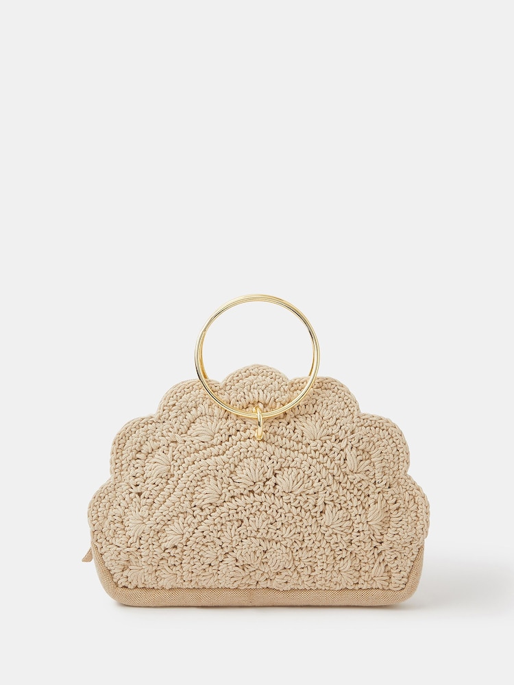Accessorize Cream Crochet Scallop Ring Handle Bag - Image 1 of 2