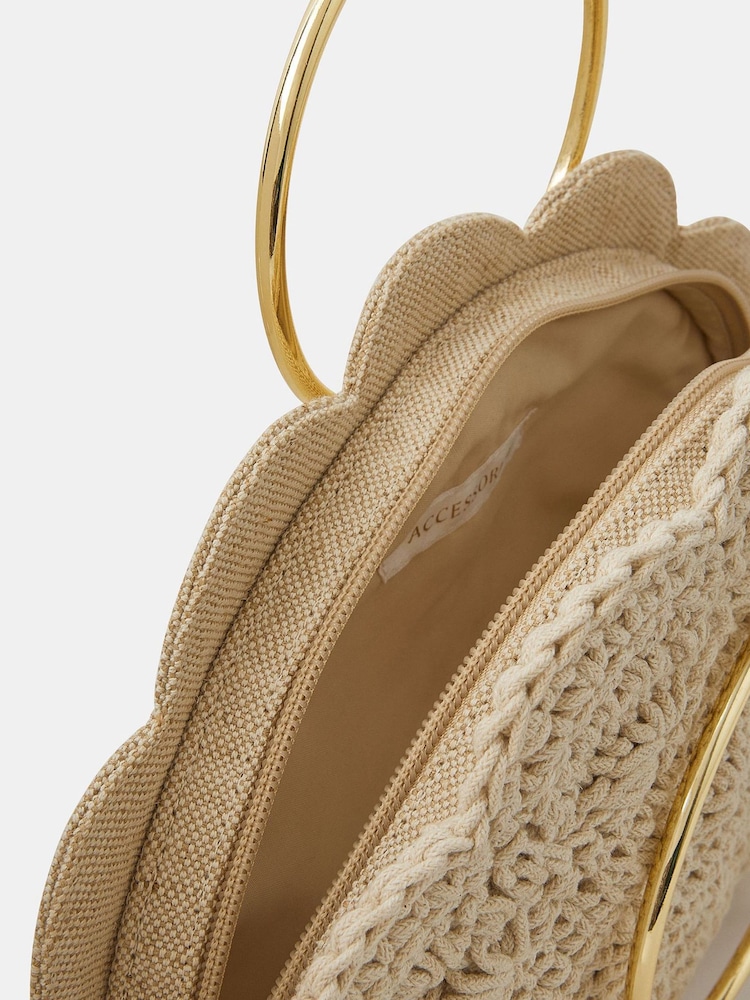 Accessorize Cream Crochet Scallop Ring Handle Bag - Image 2 of 2