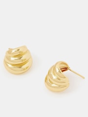 Accessorize Gold Tone 14ct Plated Ridge Curve Drop Earrings - Image 1 of 2