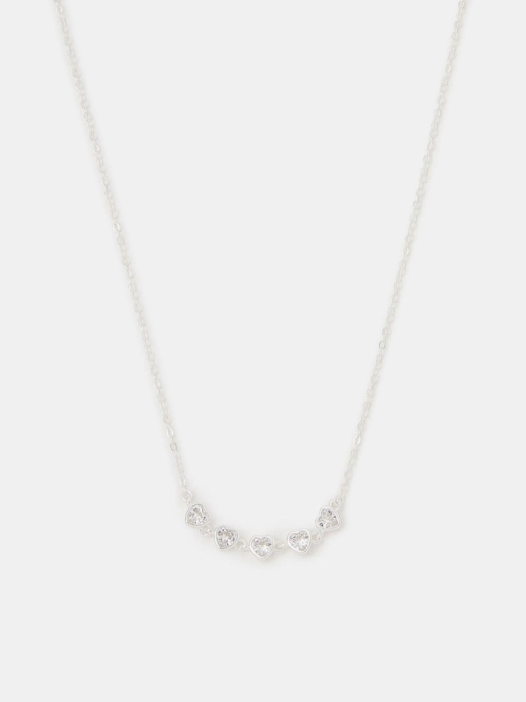 Accessorize Silver Tone Sterling Diamanté Heart Chain Necklace - Image 1 of 2 Accessorize Silver Tone Sterling Diamanté Heart Chain Necklace - Image 1 of 2