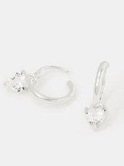 Accessorize Silver Tone Sterling Diamanté Heart Drop Hoop Earrings - Image 1 of 2