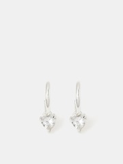 Accessorize Silver Tone Sterling Diamanté Heart Drop Hoop Earrings - Image 2 of 2
