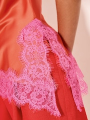 Lipsy Red Pink Lace Asymmetric Halter Top - Image 3 of 6