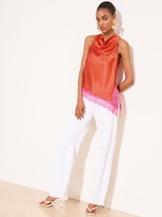 Lipsy Red Pink Lace Asymmetric Halter Top - Image 4 of 6