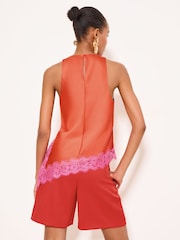 Lipsy Red Pink Lace Asymmetric Halter Top - Image 6 of 6