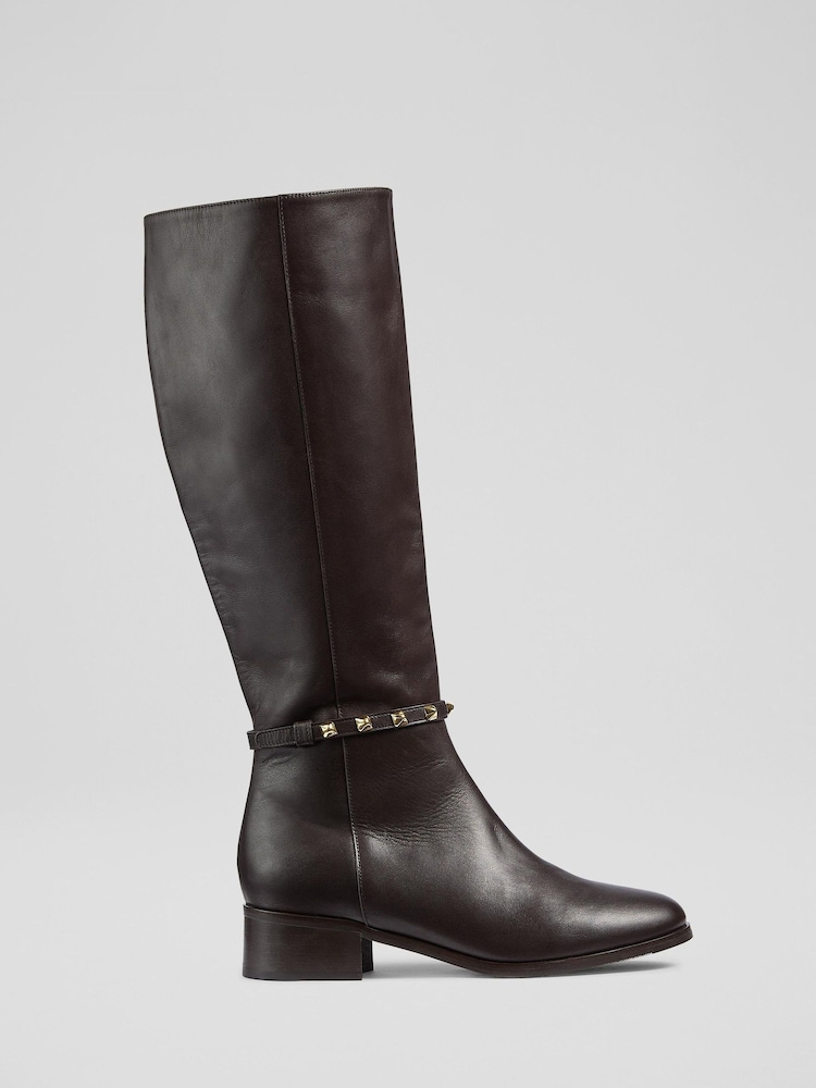 LK Bennett Brown Stevie Leather Knee Boots - Image 1 of 4 LK Bennett Brown Stevie Leather Knee Boots - Image 1 of 4