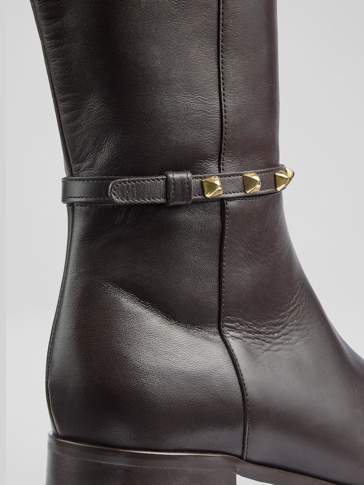 LK Bennett Brown Stevie Leather Knee Boots - Image 4 of 4 LK Bennett Brown Stevie Leather Knee Boots - Image 4 of 4