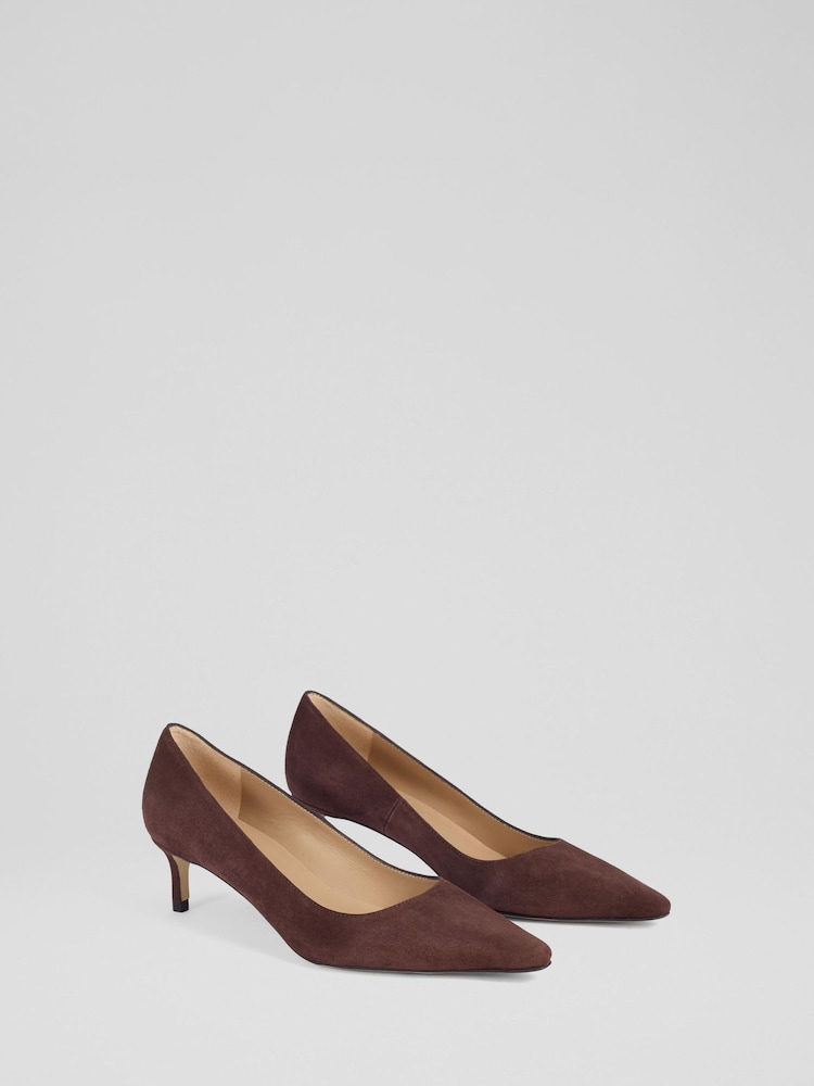 LK Bennett Brown Signature Brown Suede Heel Courts - Image 2 of 4