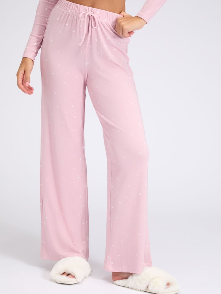 Boux Avenue Pink Heart Rib Modal Pyjama Trousers - Image 1 of 4 Boux Avenue Pink Heart Rib Modal Pyjama Trousers - Image 1 of 4